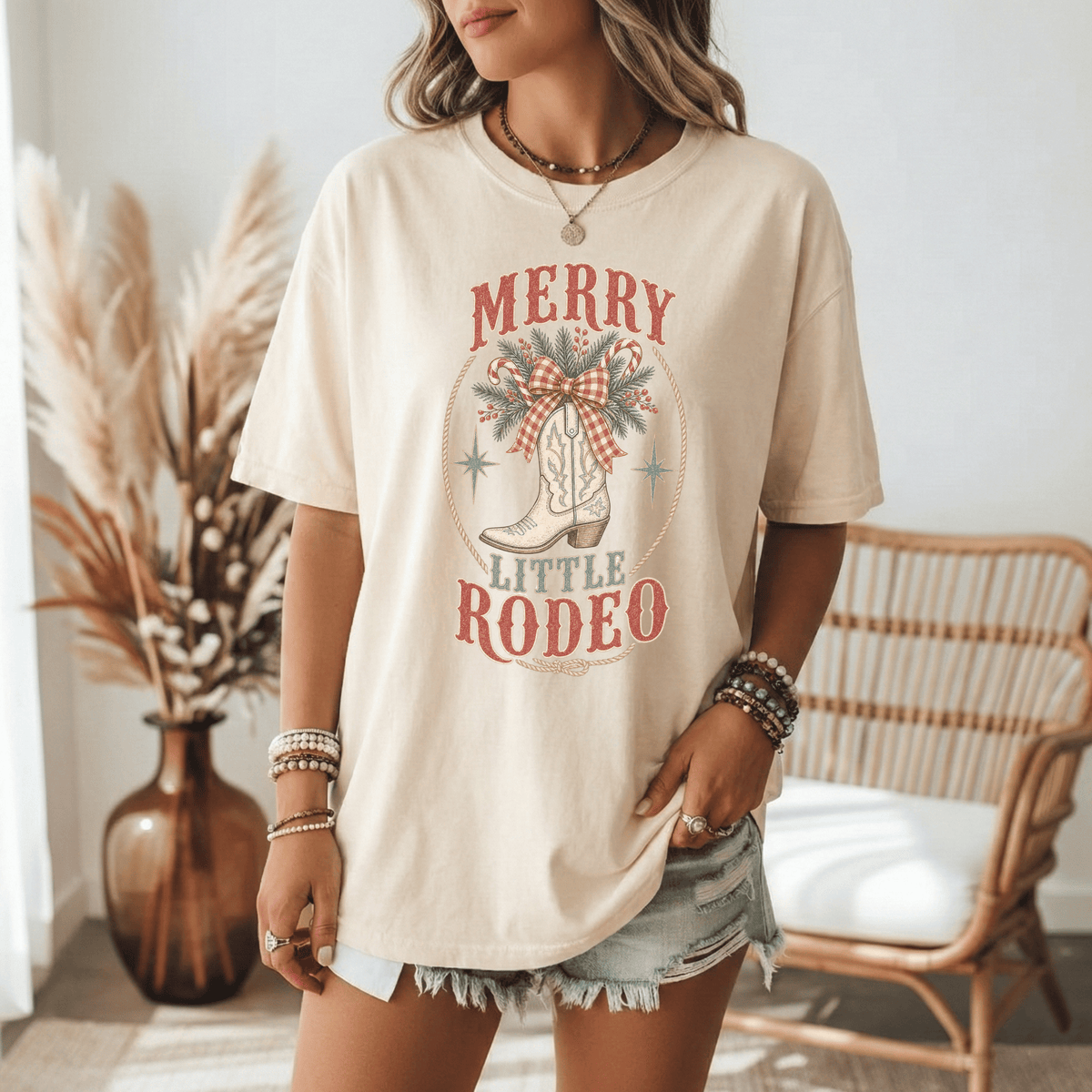Merry Little Rodeo Christmas Shirt, Western Cowgirl Comfort Colors Tee