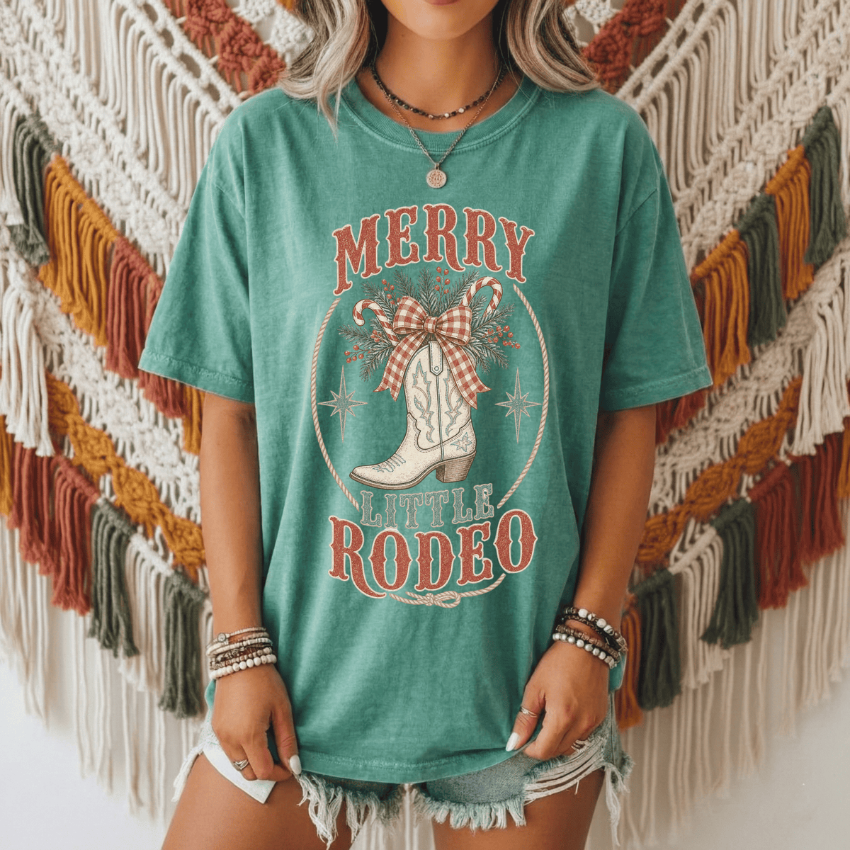 Merry Little Rodeo Christmas Shirt, Western Cowgirl Comfort Colors Tee