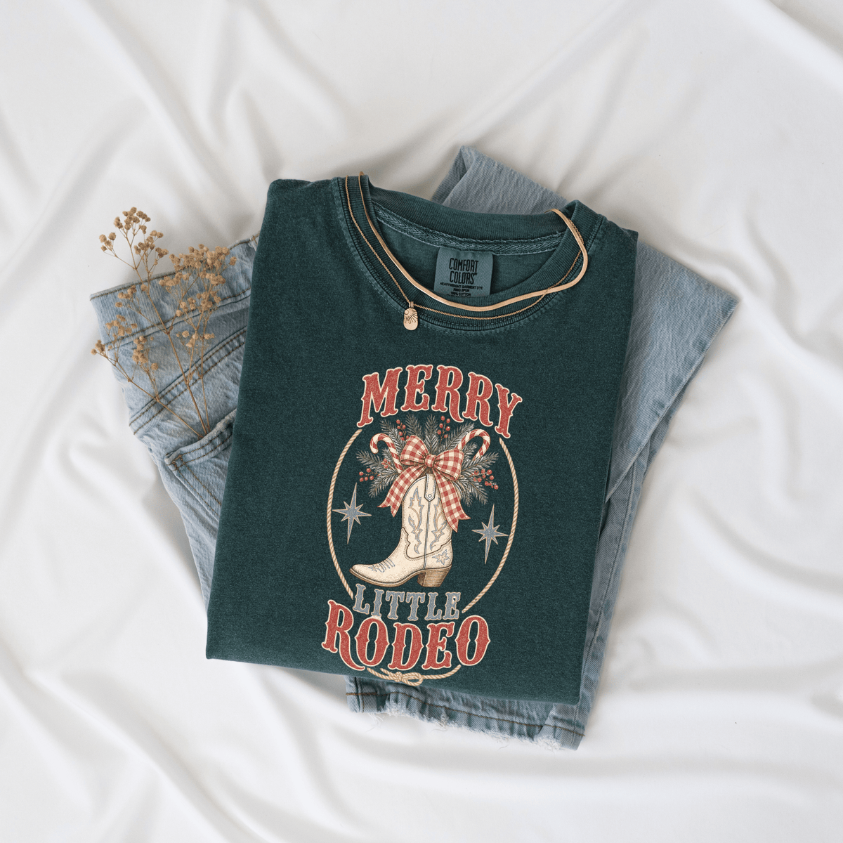 Merry Little Rodeo Christmas Shirt, Western Cowgirl Comfort Colors Tee