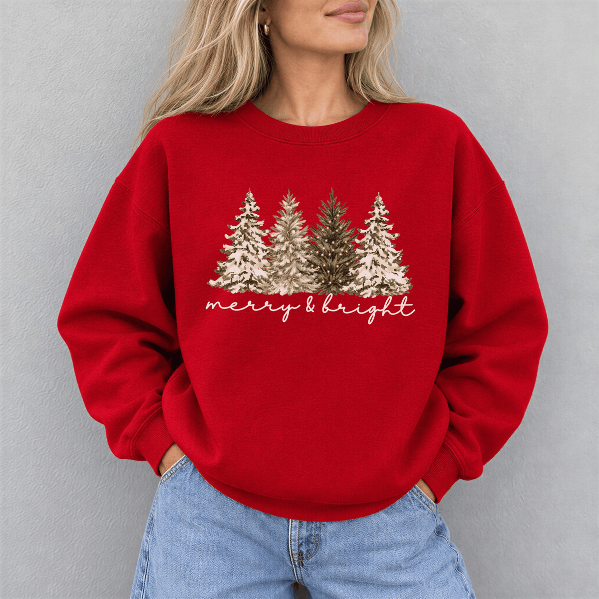 Product title Merry & Bright Watercolor Christmas Trees Sweatshirt