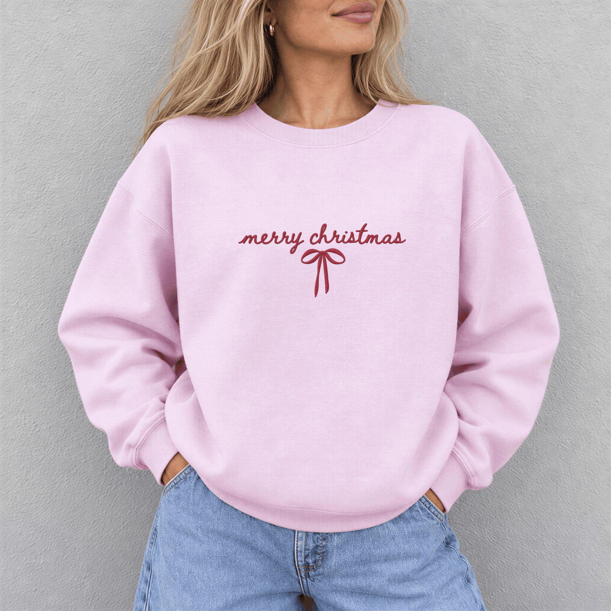 Merry Christmas Bow Embroidered Sweatshirt