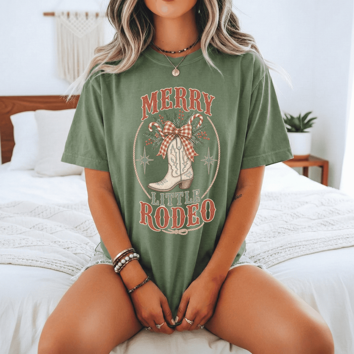 Merry Little Rodeo Christmas Shirt, Western Cowgirl Comfort Colors Tee