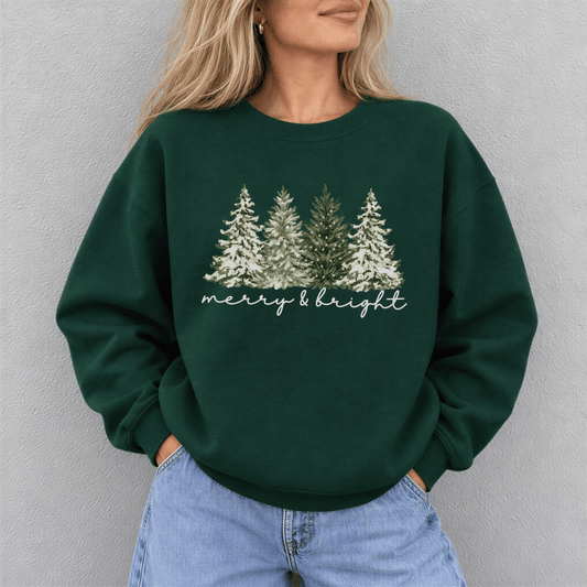 Product title Merry & Bright Watercolor Christmas Trees Sweatshirt