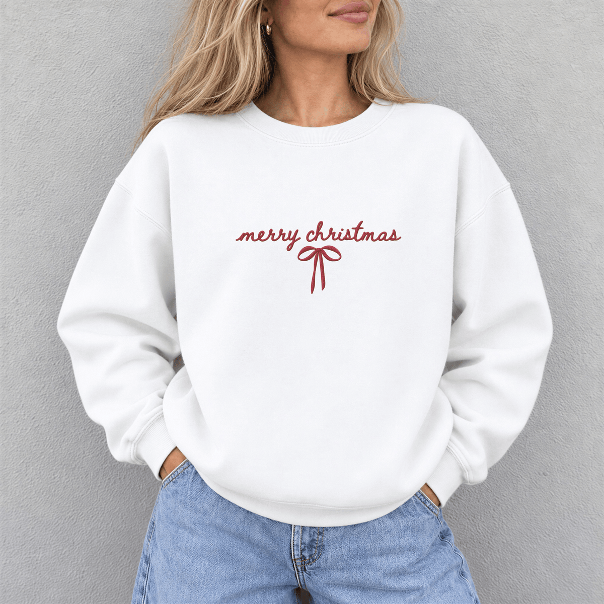 Merry Christmas Bow Embroidered Sweatshirt