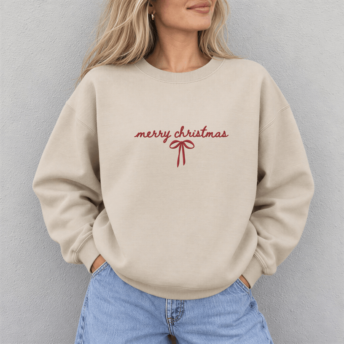 Merry Christmas Bow Embroidered Sweatshirt