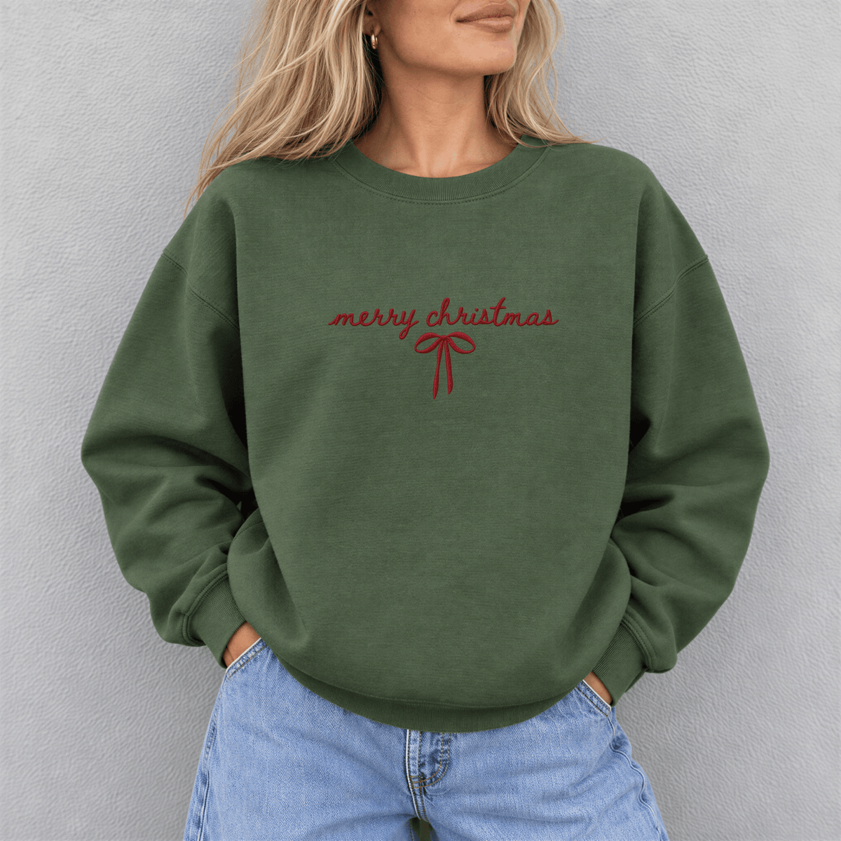 Merry Christmas Bow Embroidered Sweatshirt